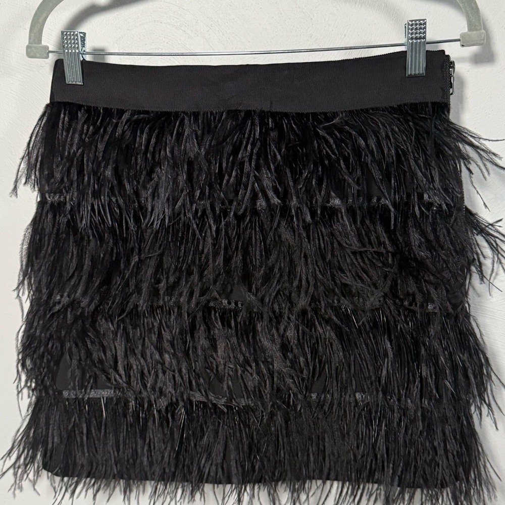 NWT Black Ostrich Feather Mini Skirt Festival Coachella Party Glam Size 6